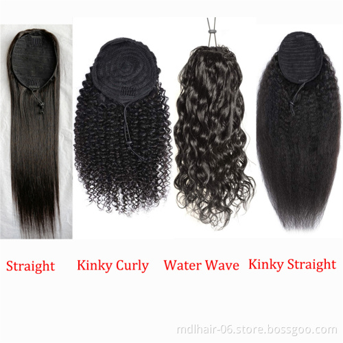 Wholesale Ponytail Human Hair Extensions With Clip In Drawstring Ponytail Straight Remy Brazilian Pony Tail For Black  Women
